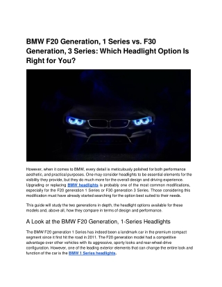 BMW F20 Generation, 1 Series vs. F30 Generation, 3 Series Which Headlight Option Is Right for You