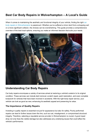 Best Car Body Repairs in Wolverhampton A Locals Guide