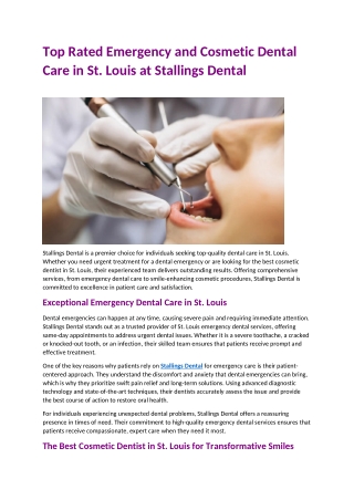 Top Rated Emergency and Cosmetic Dental Care in St Louis at Stallings Dental