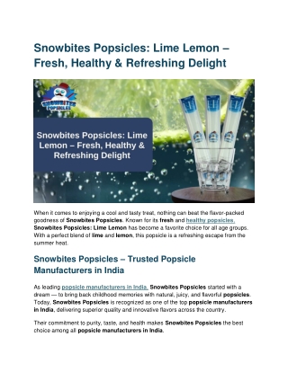 Snowbites Popsicles Lime Lemon A Refreshing Blast of Taste and Health