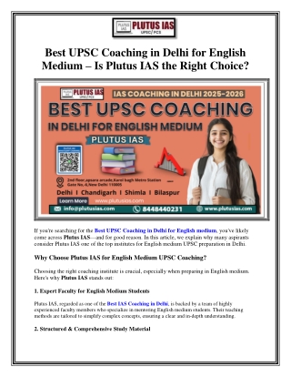 Best UPSC Coaching in Delhi for English Medium