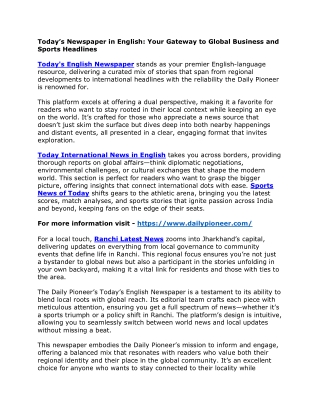 Today’s Newspaper in English - Your Gateway to Global Business