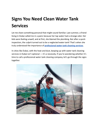 Signs You Need Clean Water Tank Services