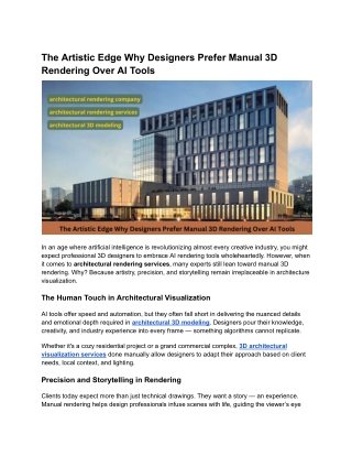 The Artistic Edge Why Designers Prefer Manual 3D Rendering Over AI Tools