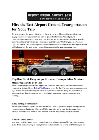 Hire the Best Airport Ground Transportation for Your Trip