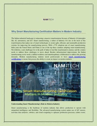 Why Smart Manufacturing Certification Matters in Modern Industry