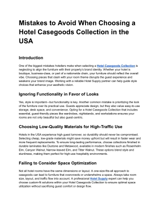 Mistakes to Avoid When Choosing a Hotel Casegoods Collection in the USA
