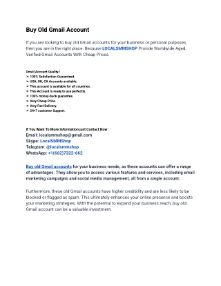 Rapid Service Site To Buy Old Gmail Account