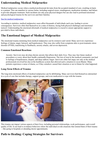Exploring the Emotional Trauma of Medical Malpractice Survivors