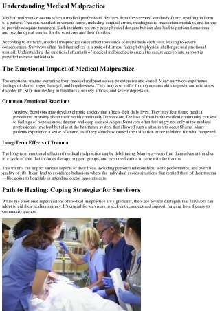 Exploring the Emotional Trauma of Medical Malpractice Survivors