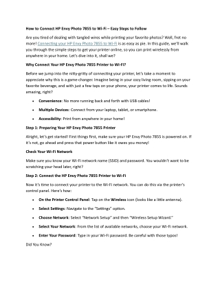 How to Connect HP Envy Photo 7855 to Wifi