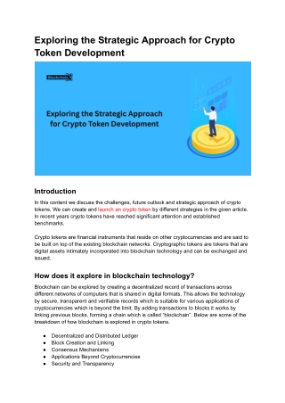 Exploring the Strategic Approach for Crypto Token Development