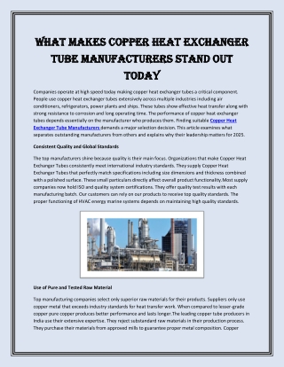 What Makes Copper Heat Exchanger Tube Manufacturers Stand Out Today