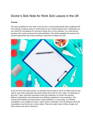 Doctor’s Sick Note for Work Sick Leaves in the UK