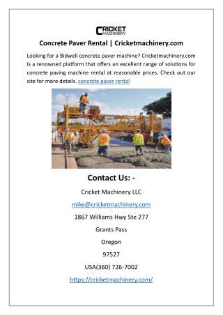 Concrete Paver Rental  Cricketmachinery.com