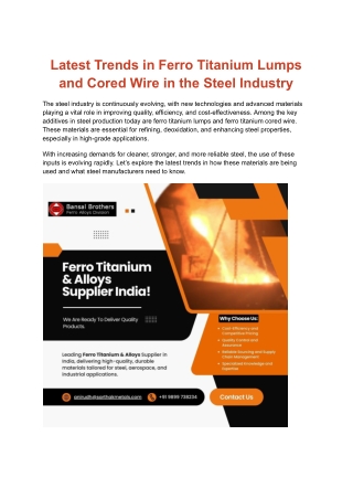 Latest Trends in Ferro Titanium Lumps and Cored Wire in the Steel Industry