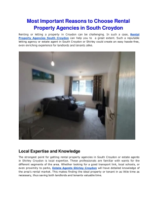 Most Important Reasons to Choose Rental Property Agencies in South Croydon