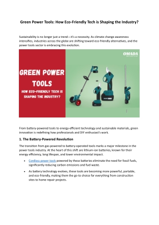 Green Power Tools How Eco-Friendly Tech is Shaping the Industry