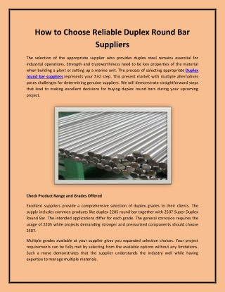 How to Choose Reliable Duplex Round Bar Suppliers