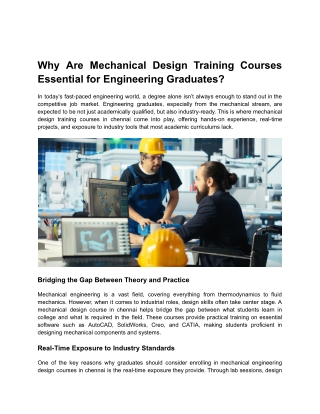 Why Are Mechanical Design Training Courses Essential for Engineering Graduates