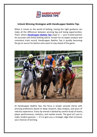 Handicapper Badsha Tips | Expert Horse Racing Tips & Winning Strategies