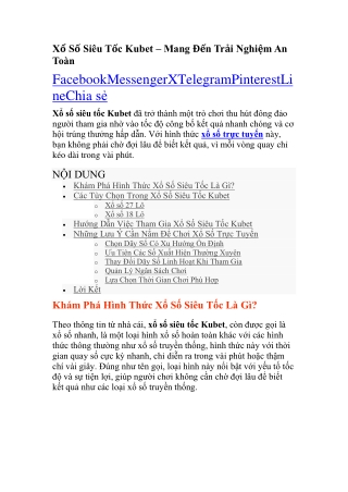 Xổ Số Siêu Tốc Kubet