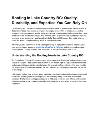Roofing in Lake Country BC