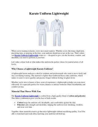 Karate Uniform Lightweight