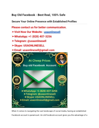 Buy Old Facebook Account - Best Real Profile 100% Safe