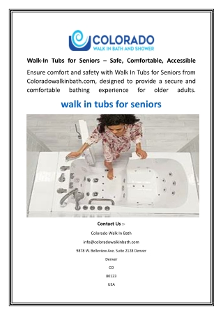 Walk-In Tubs for Seniors – Safe, Comfortable, Accessible