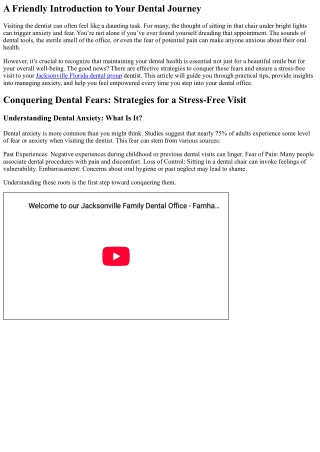 Conquering Dental Fears: Strategies for a Stress-Free Visit