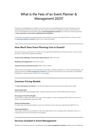 What is the Fees of an Event Planner & Management 2025?