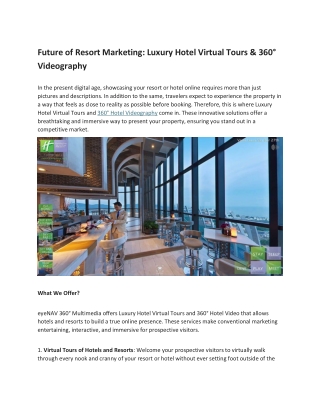Future of Resort Marketing Luxury Hotel Virtual Tours & 360° Videography