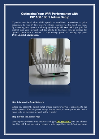 Optimizing Your WiFi Performance with 1921681881 Admin Setup