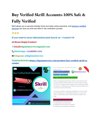 Buy Verified Skrill Accounts-100% Safe & Fully Verified
