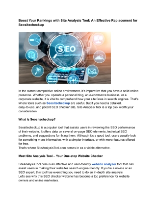 Boost Your Rankings with Site Analysis Tool: An Effective Replacement for Seosit