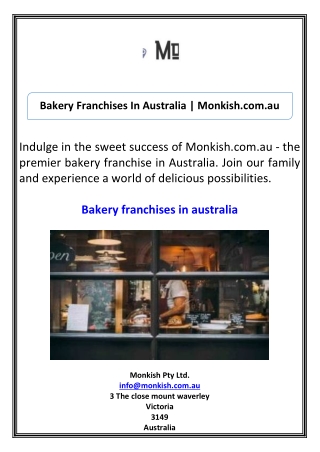 Bakery Franchises In Australia Monkish.com.au