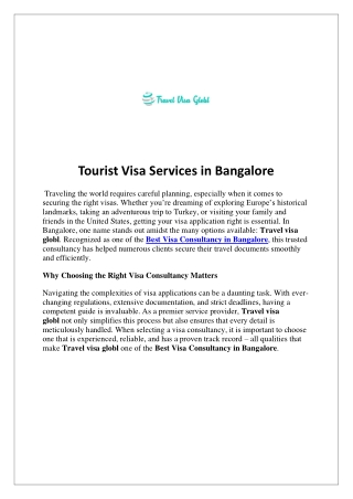 Tourist Visa Services in Bangalore