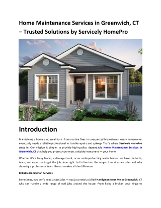 Home Maintenance Services in Greenwich, CT – Trusted Solutions by Servicely HomePro