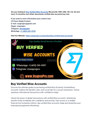 Buy Verified Wise Accounts: from safe and secure online platform