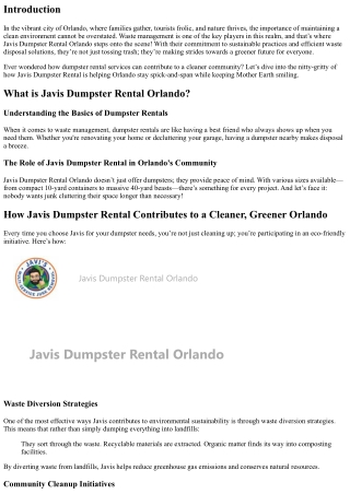 How Javis Dumpster Rental Contributes to a Cleaner, Greener Orlando