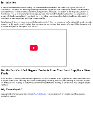 Get the Best Certified Organic Products From Your Local Supplier - Pitco Foods