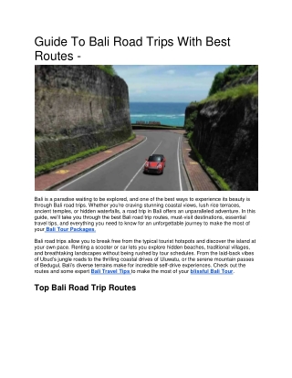 Guide To Bali Road Trips With Best Routes
