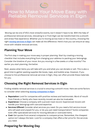 How to Make Your Move Easy with Reliable Removal Services in Elgin