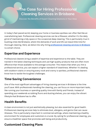 Why Hire Professional Cleaning Services in Brisbane