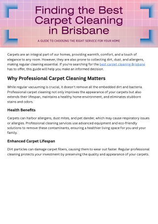 Looking for the Best Carpet Cleaning in Brisbane Here's What You Need to Know