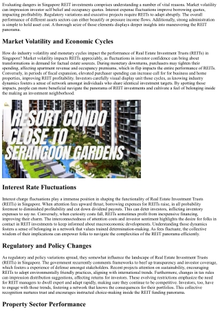 Assessing Risks in Singapore REIT Investments