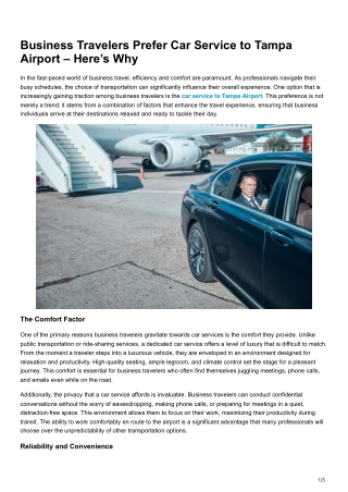 Business Travelers Prefer Car Service to Tampa Airport – Here’s Why