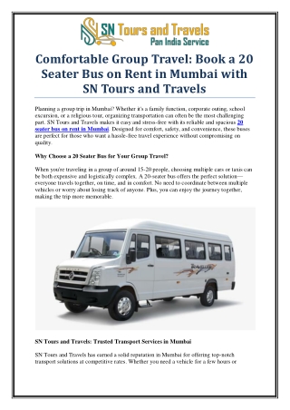 Book 20 Seater Bus on Rent in Mumbai for Group Travel