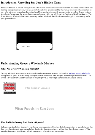 “San Jose’s Best Kept Secrets - The Finest Grocery Wholesale Markets”